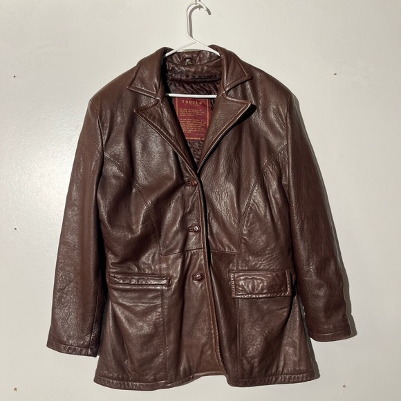 Touché By N. Bianca Brown Leather 3 Button Up Coat Casual Jacket Men's Size XXL